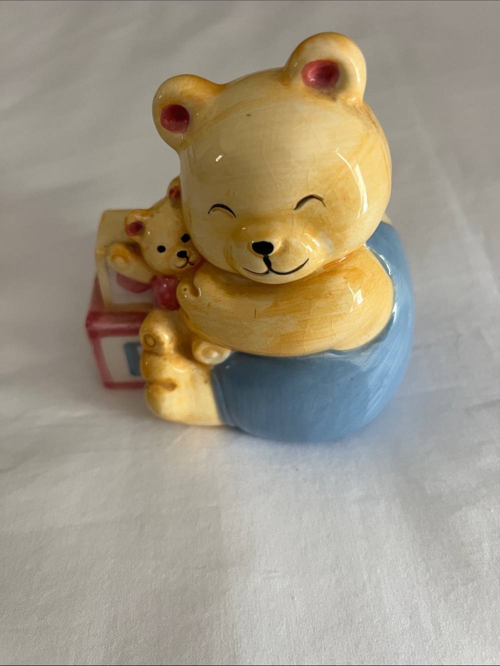 Ceramic  Bear Figurine with Blue Outfit bank